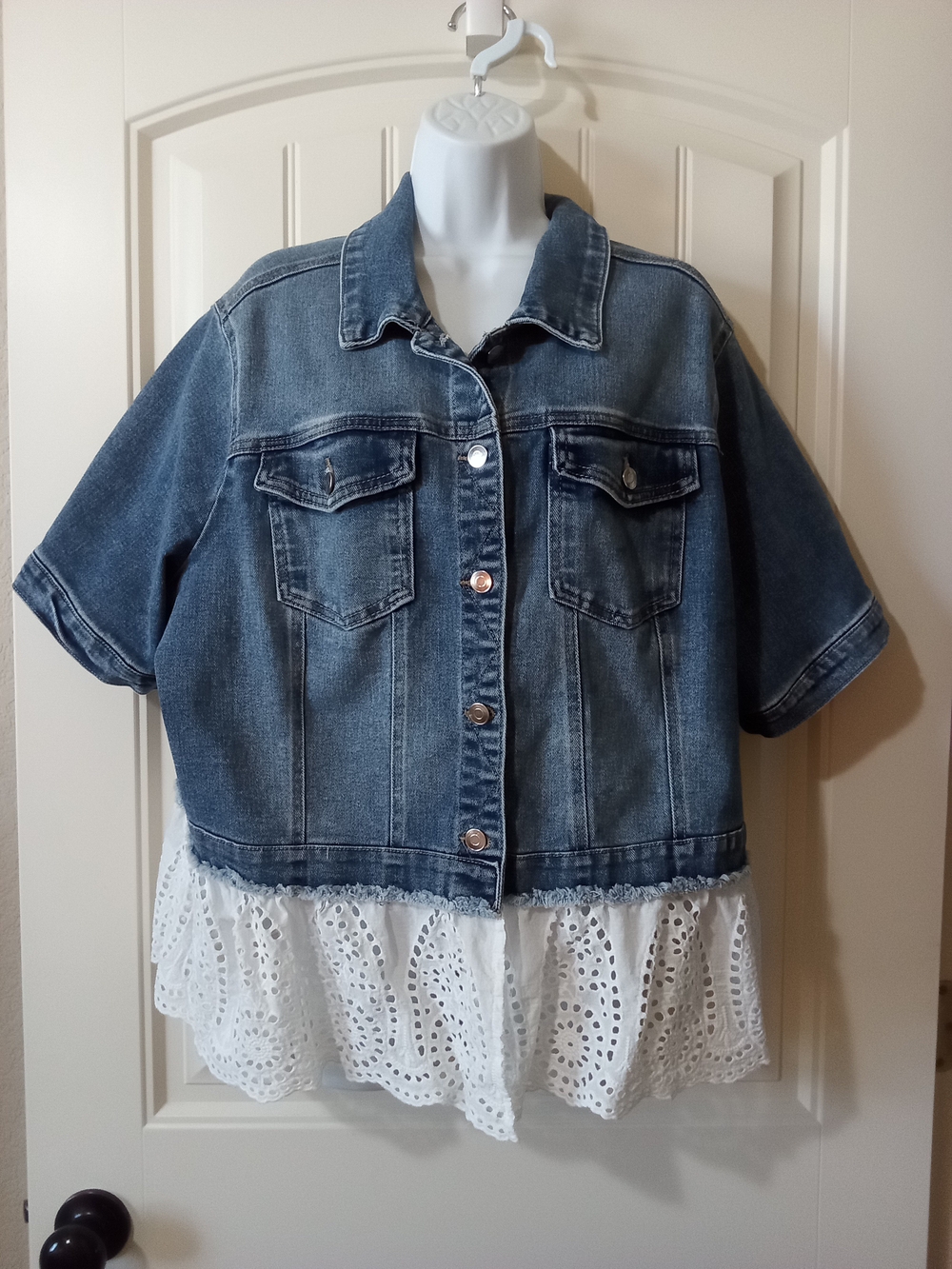 Cato Blue Denim Jacket with White Eyelet Hem